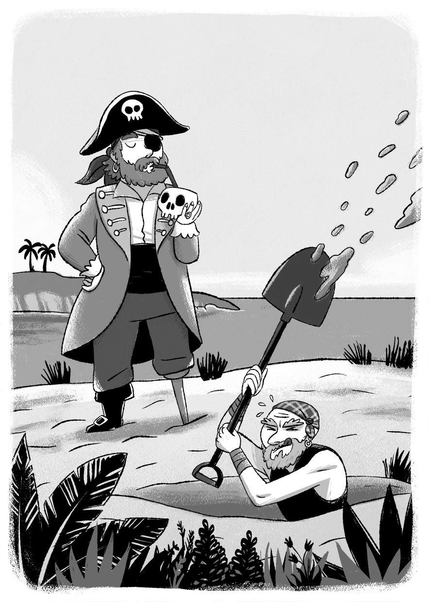 Illustration of pirates hiding a treasure