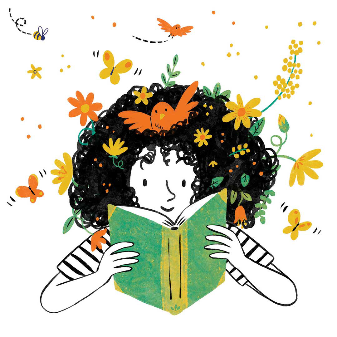 Ilustración a tinta para felicitar la llegada de la primavera.