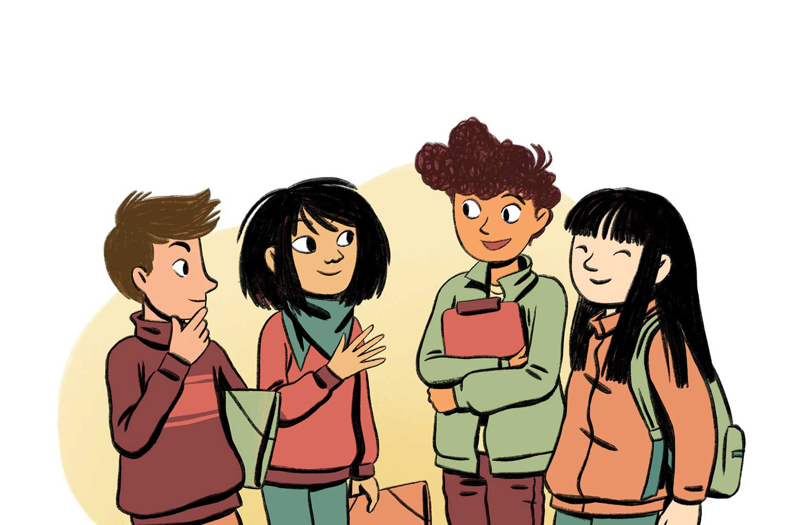 Illustration of a group of students (line style).