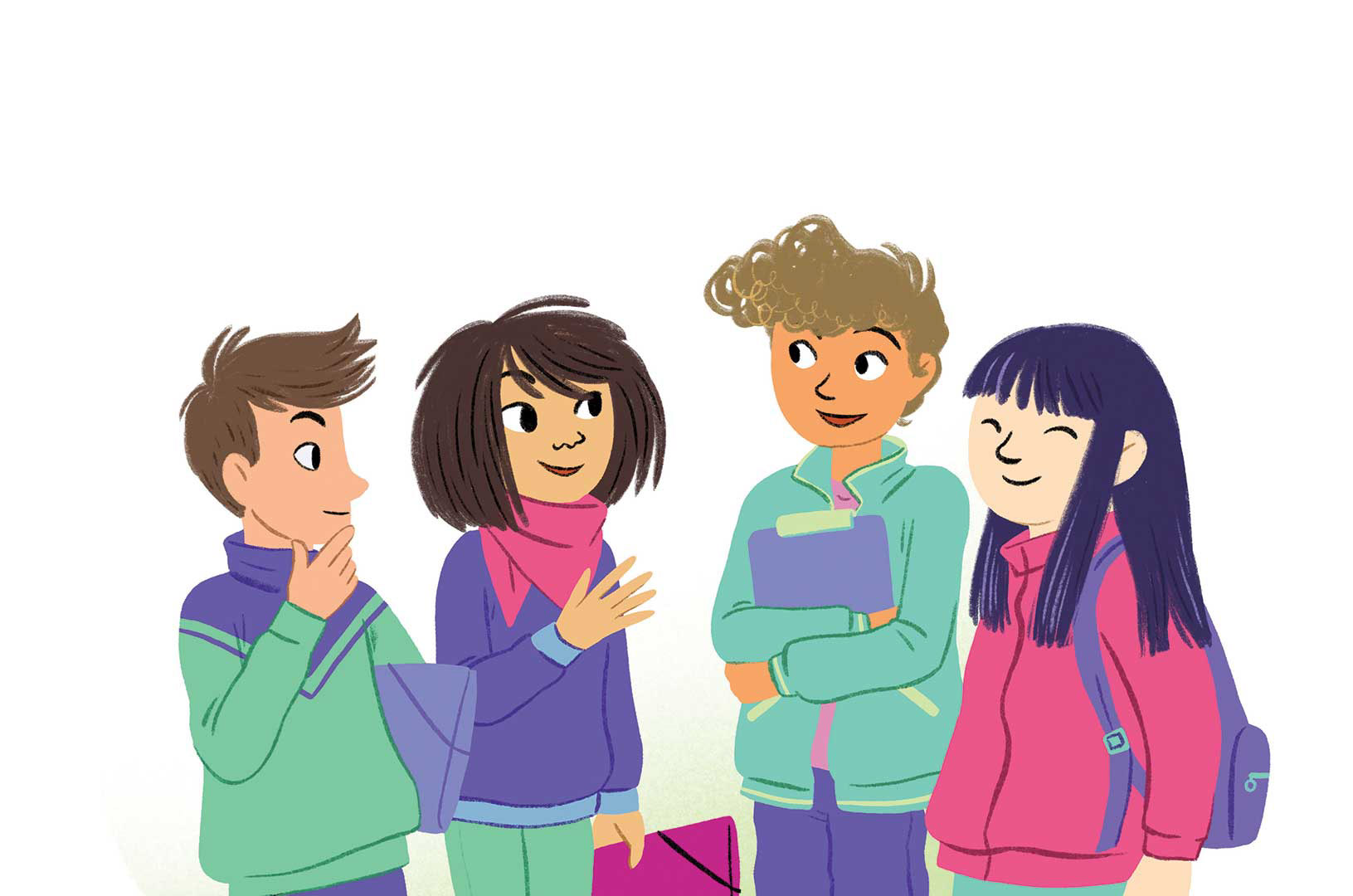 Illustration of a group of students (colourful style).