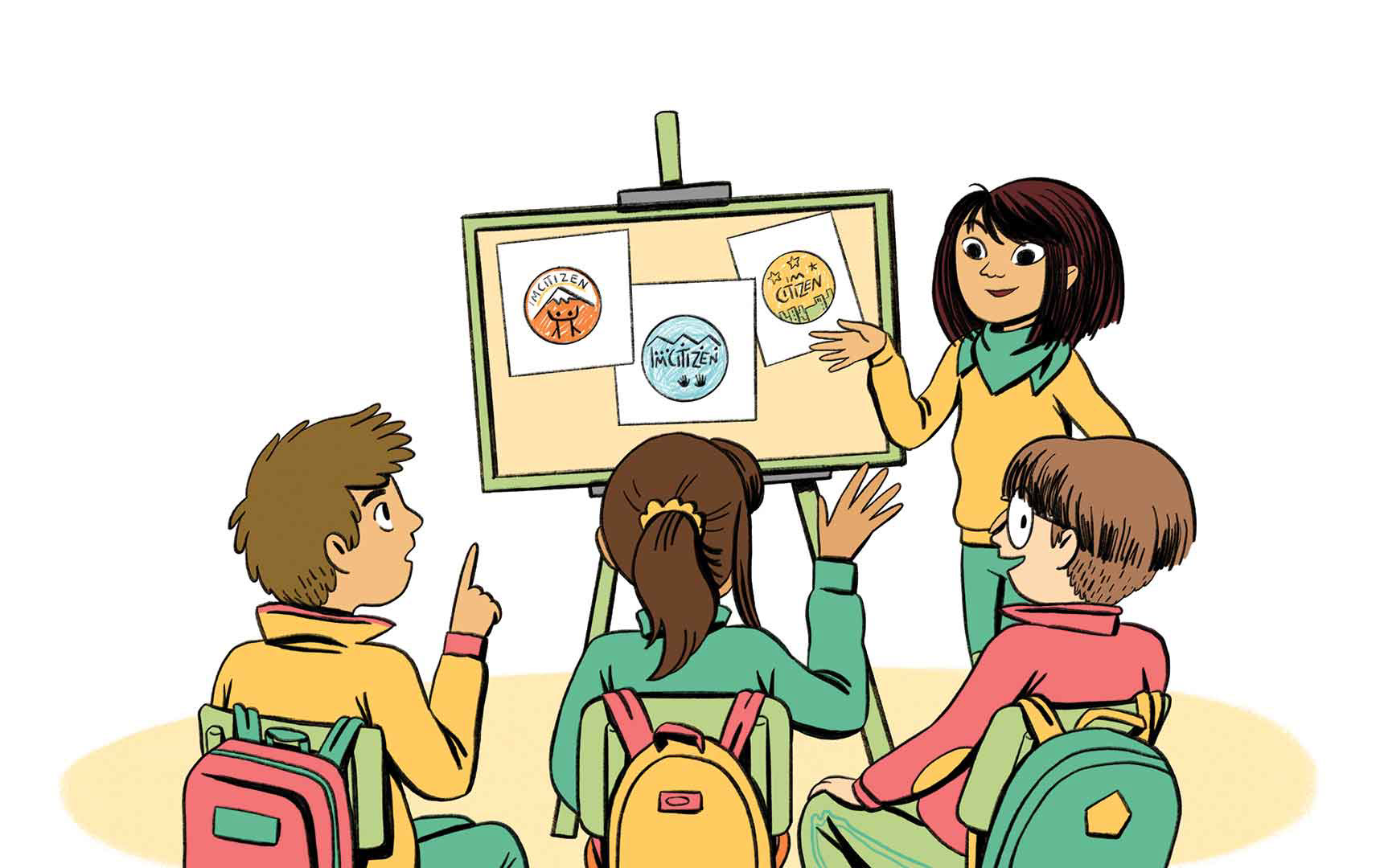 Estudiantes diseñando un logotipo