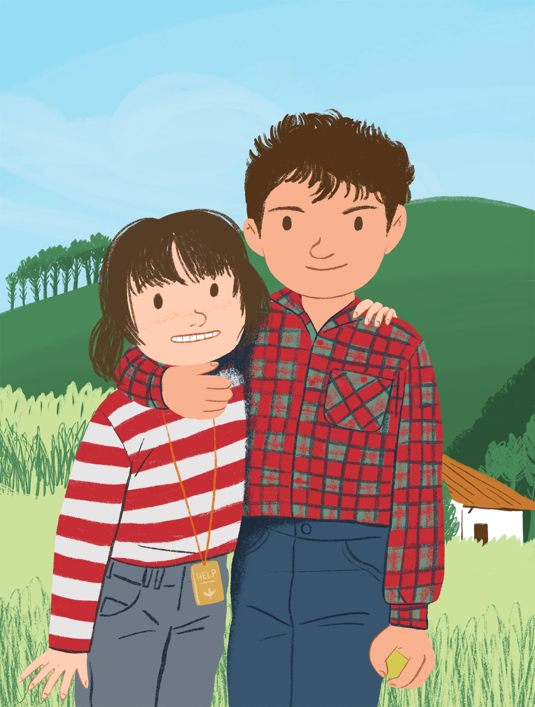 Ilustración de hermanos para libro infantil