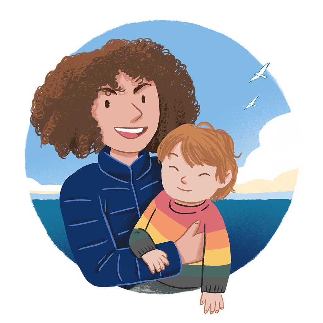 Ilustración de estilo infantil de madre e hijo para regalo.