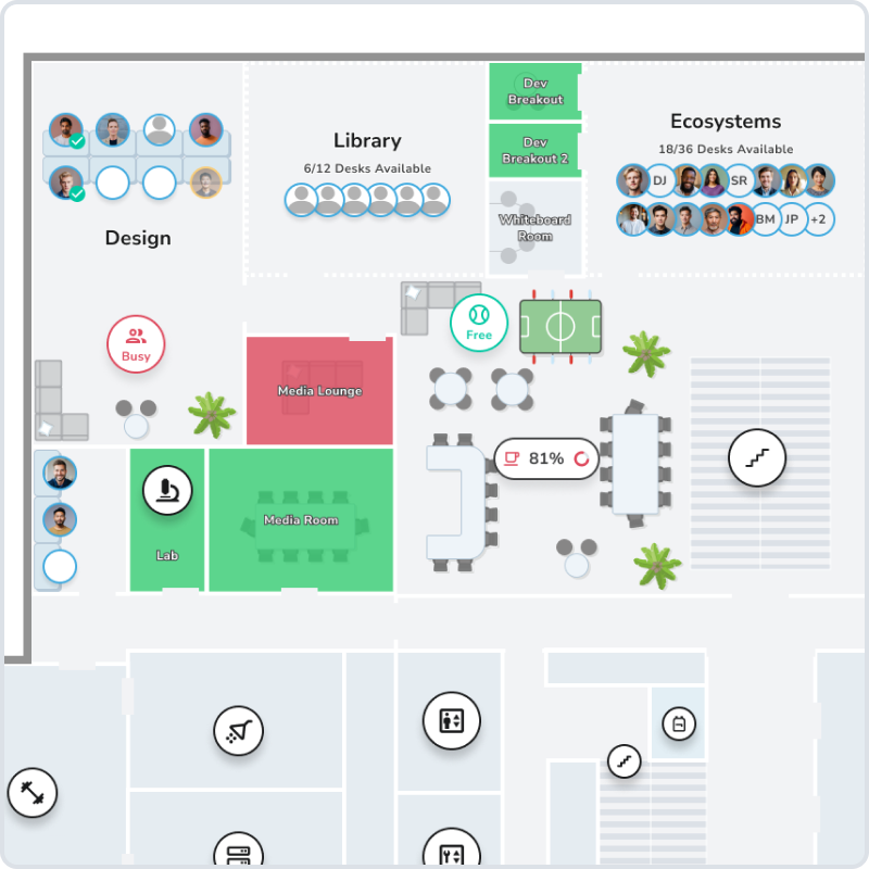 Realtime office floor map with desks and resources