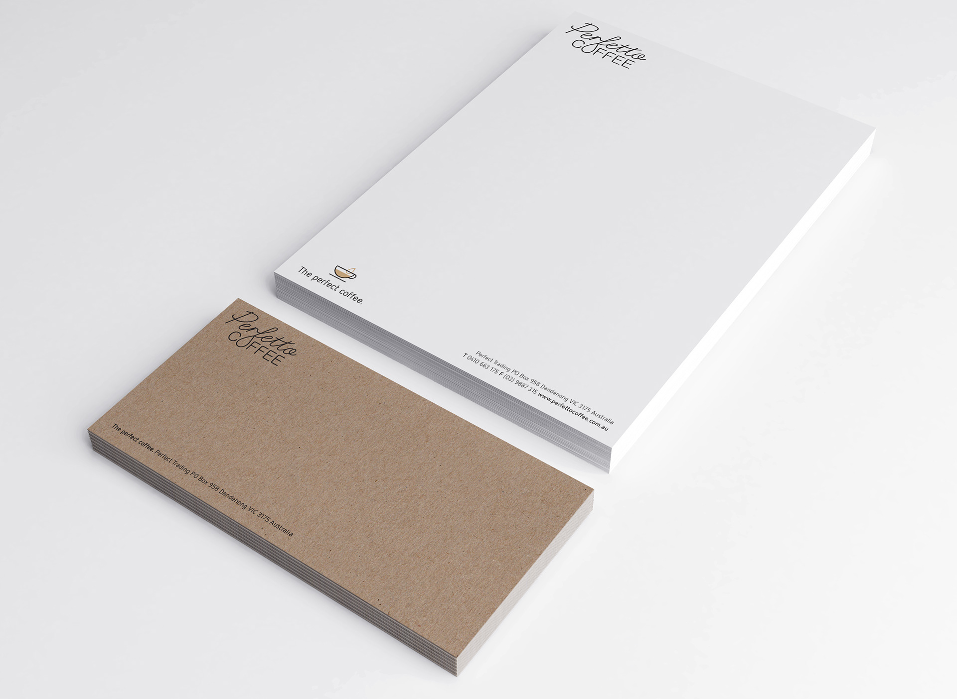 Letterhead and envelope design for Melbourne coffee business.
