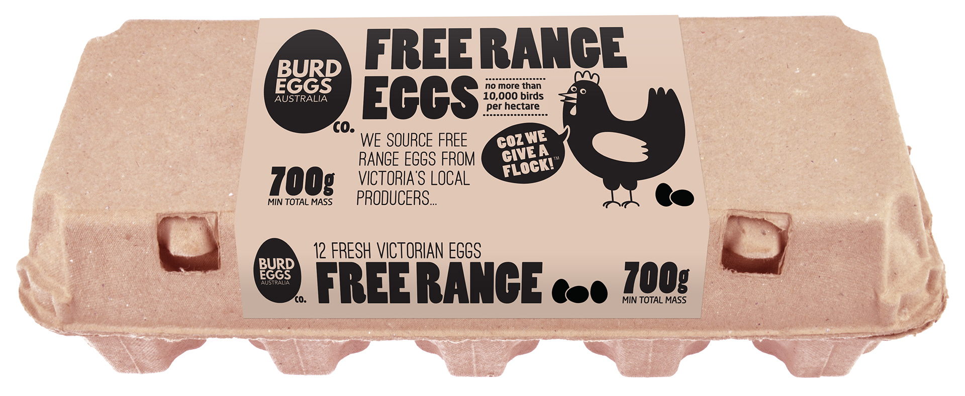 Stylish black label design for brown egg carton.