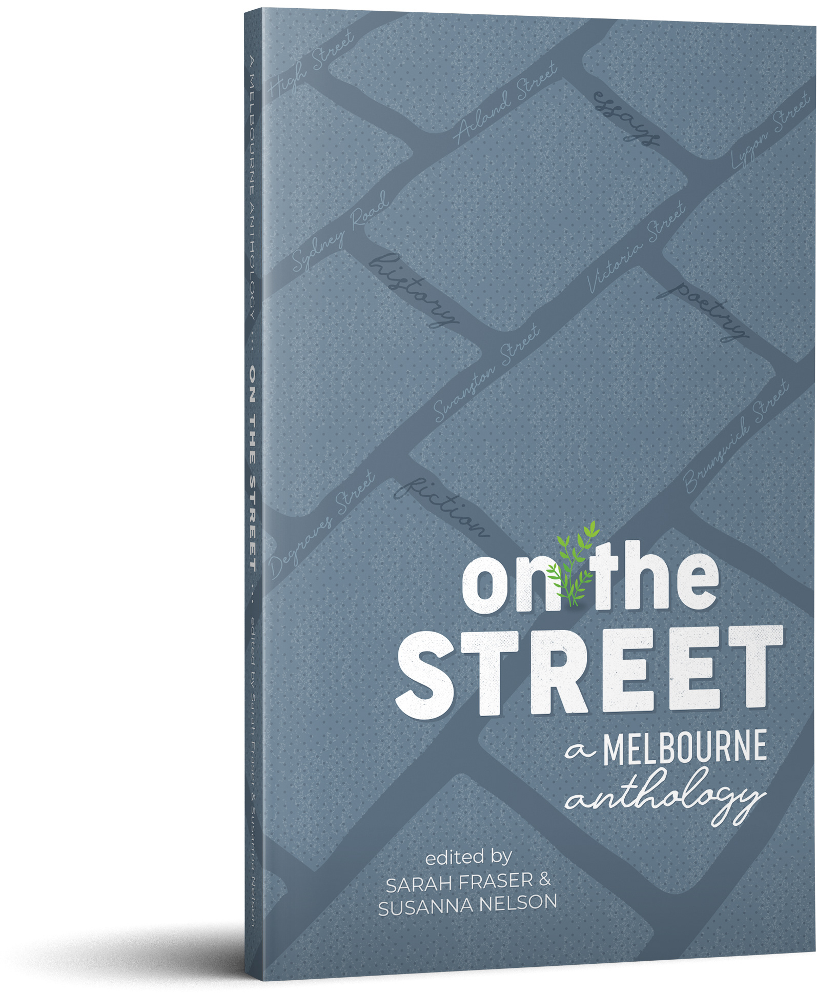 Book cover design with illustration of Melbourne’s bluestone.