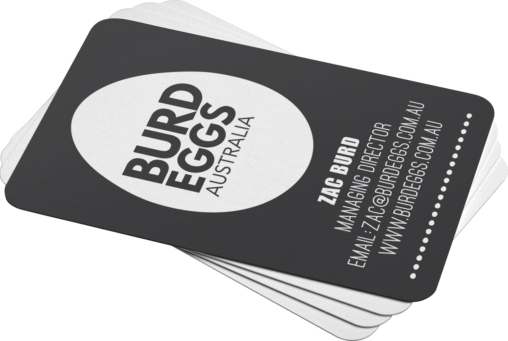Simple black and white business card design with rounded corners.