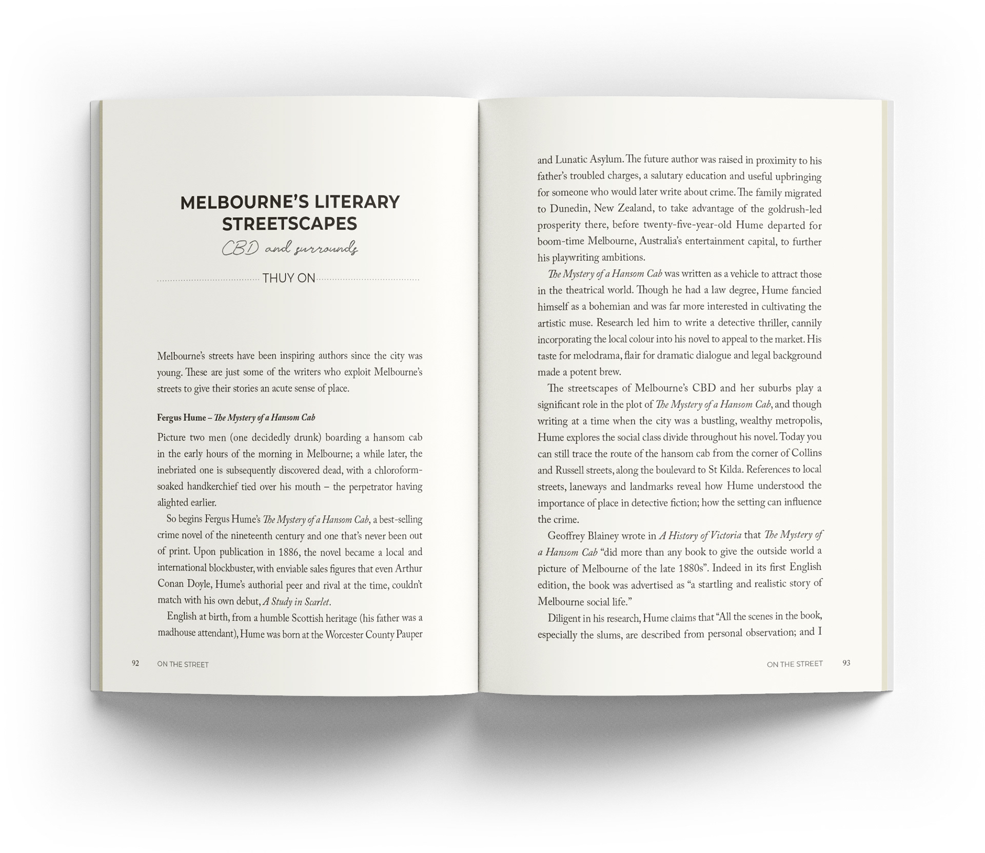 Internal spread of the book design, showing the heading and text design.