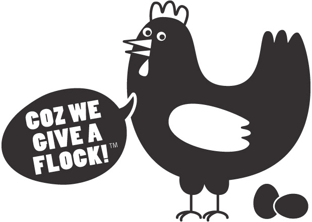 Hen character illustration created as a branding element to proclaim the brand's catch-phrase.