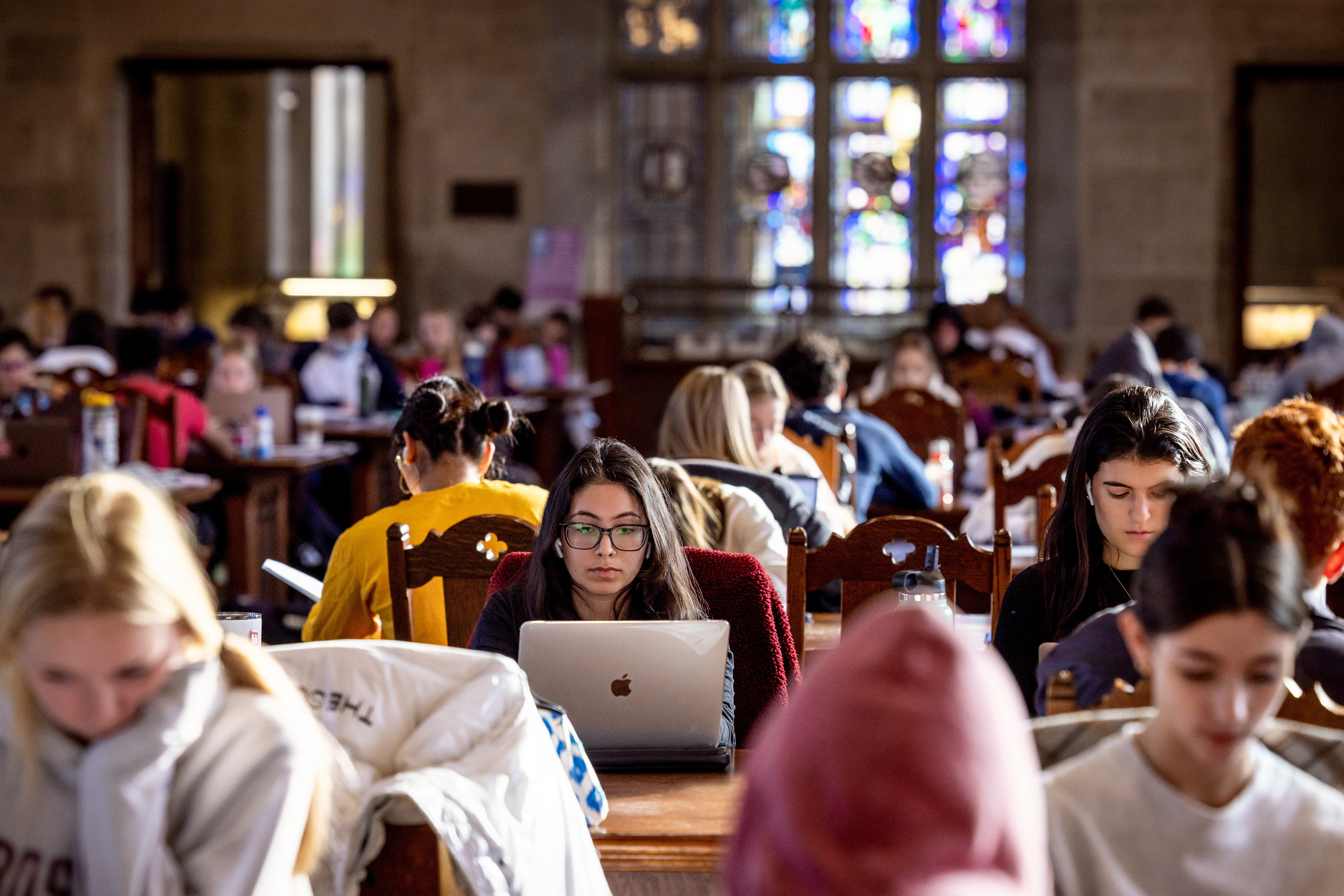 Students studying in Bapst Library, Boston College