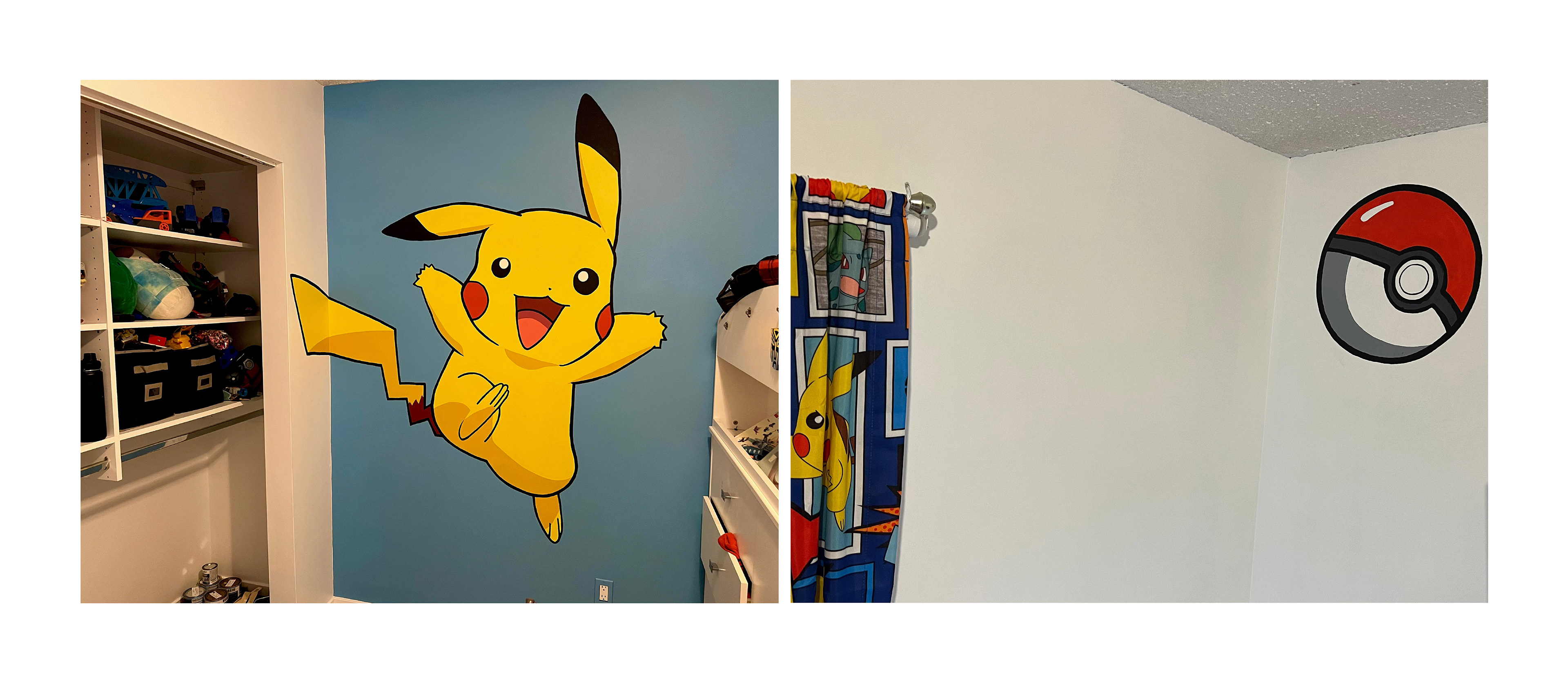 prepped and painted walls, hand-drawn illustration 