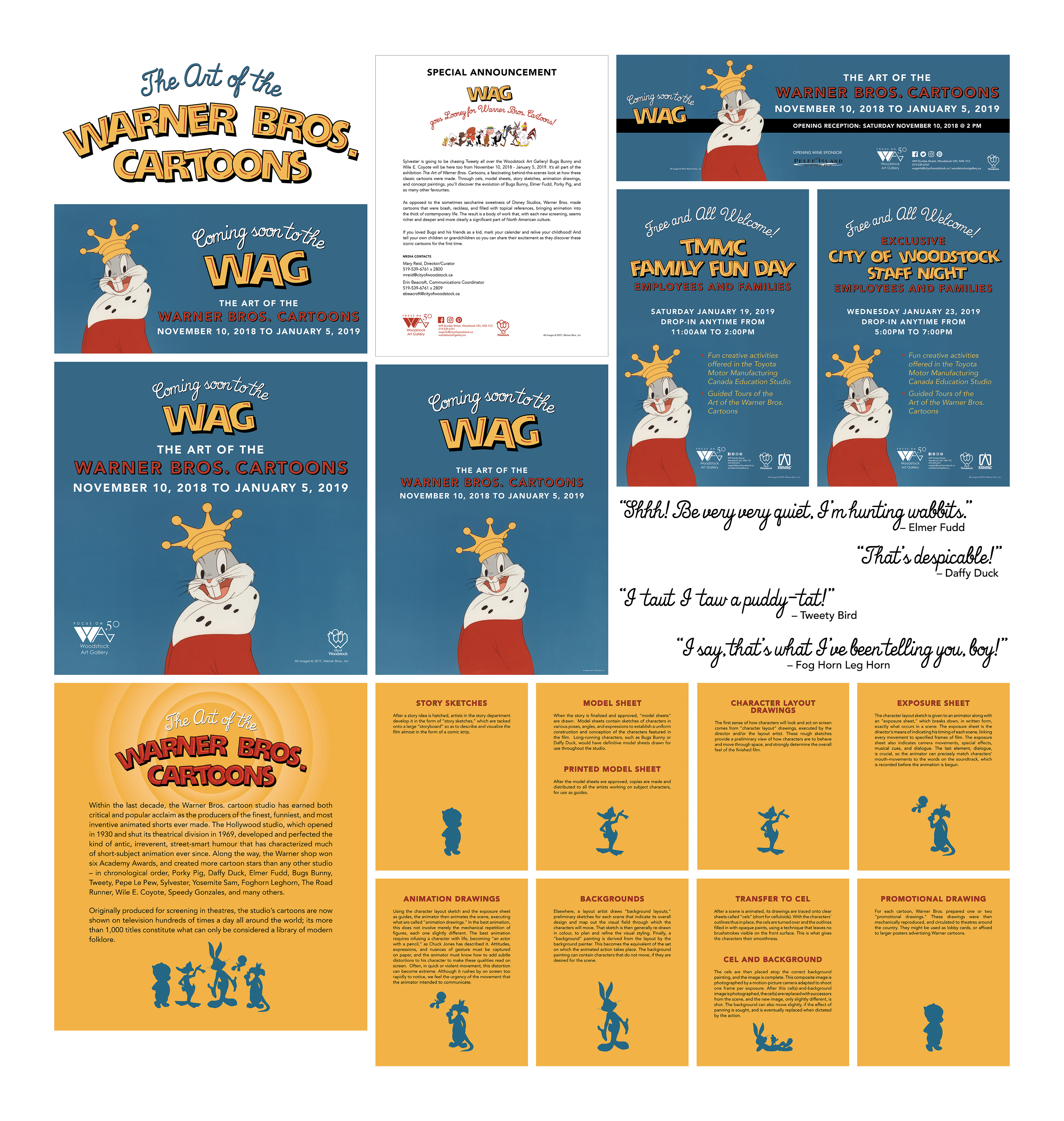 exhibition logo, media release, bus ad, print ad, social media ad, posters, vinyl cut quotes, didactic panels