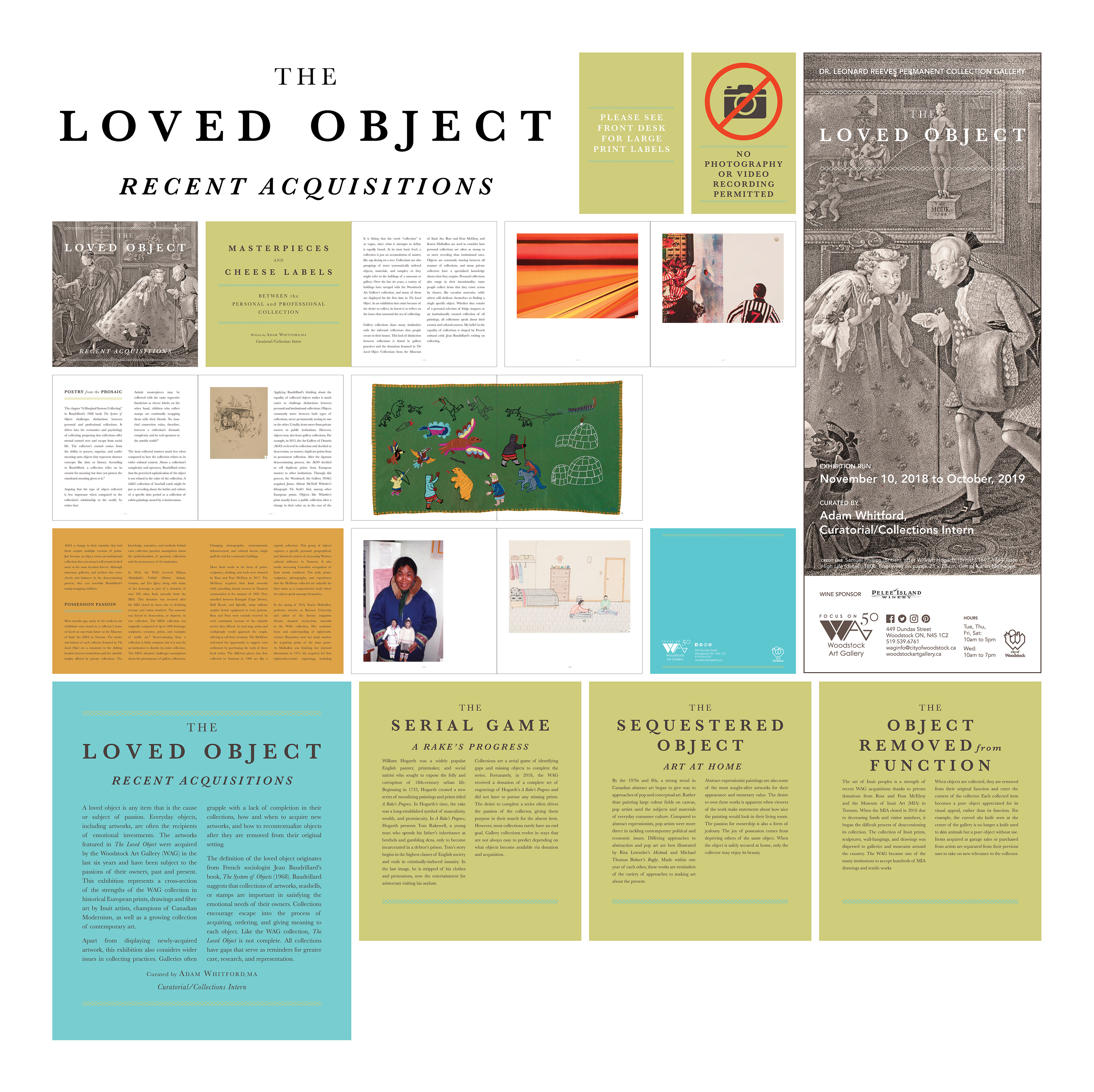 exhibition logo, signage, invite mailer, brochure, didactic panels