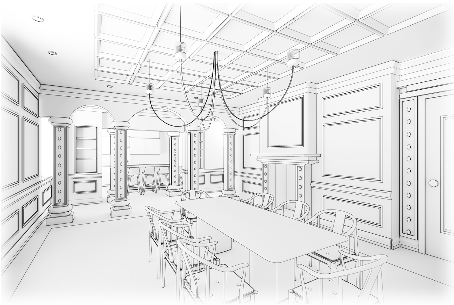 Dining Room Sketch Rendering