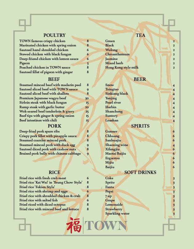 Restaurant Town Menu Page 2