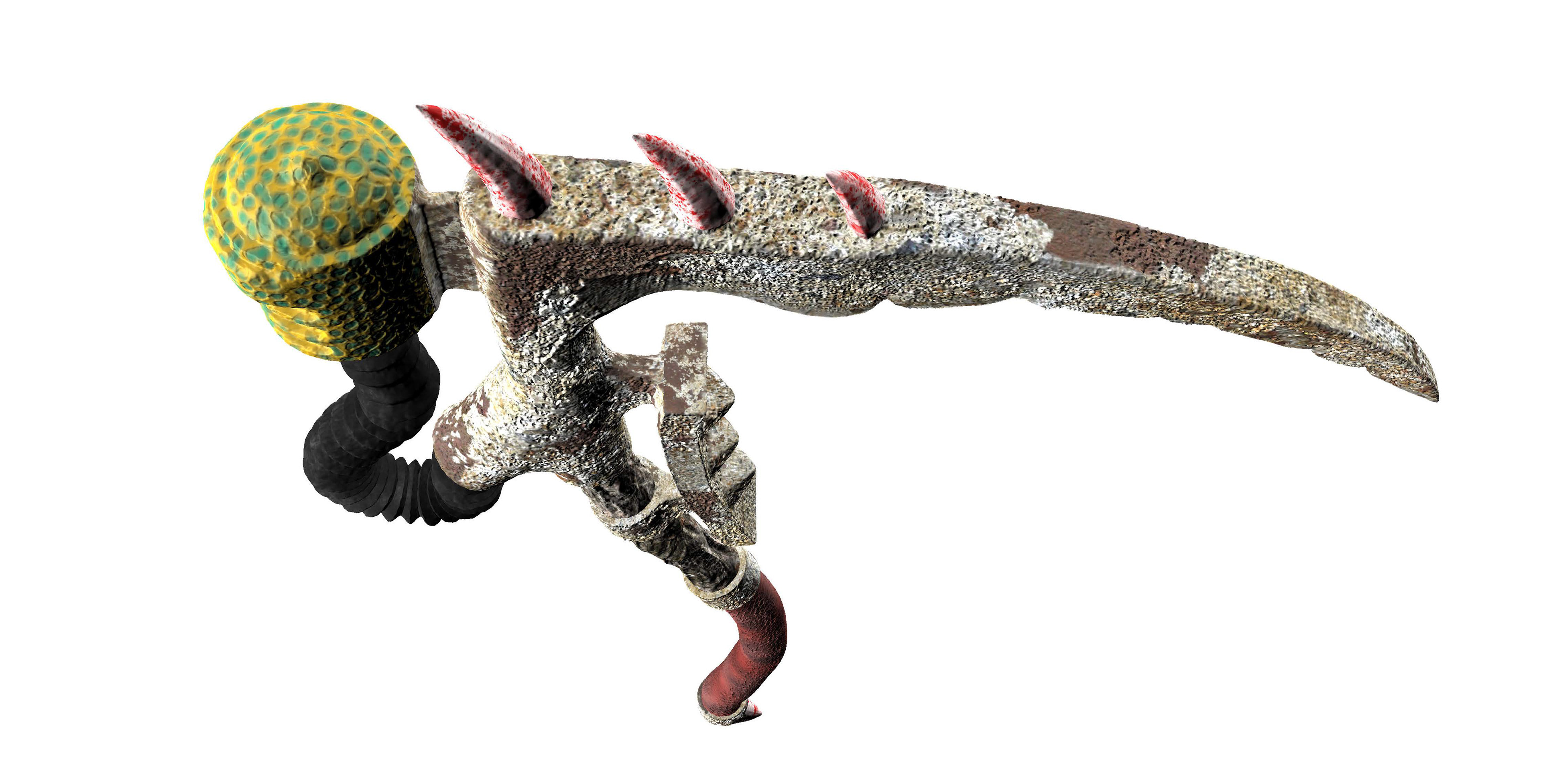 Warhammer Death Guard Scythe Textured Top Right View Closeup