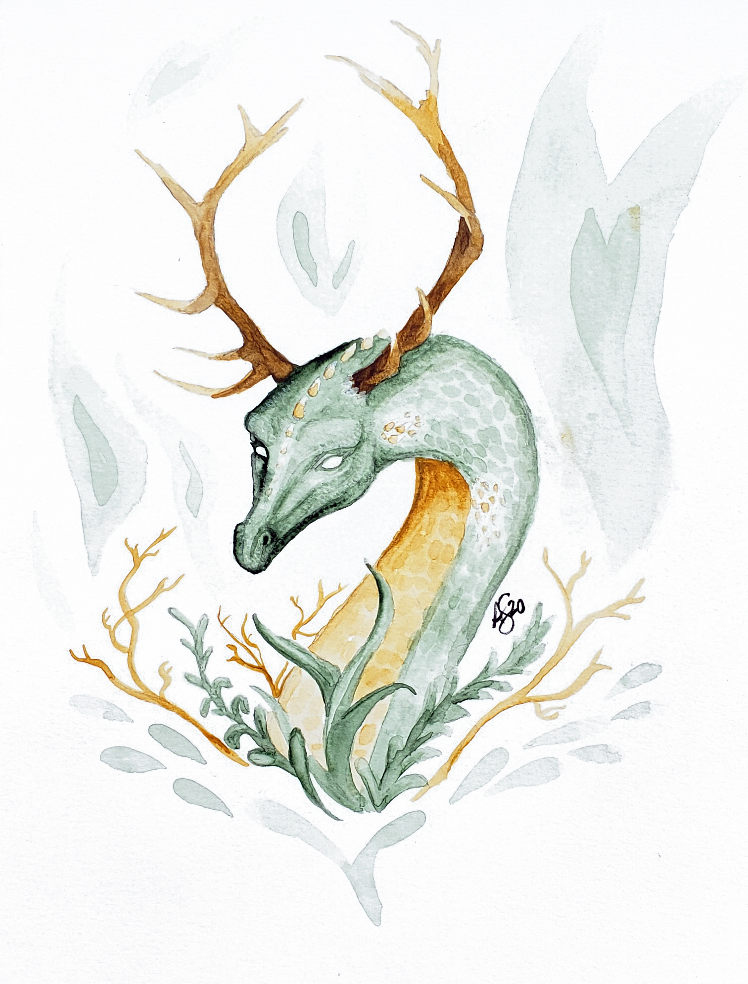 watercolor - nature dragon