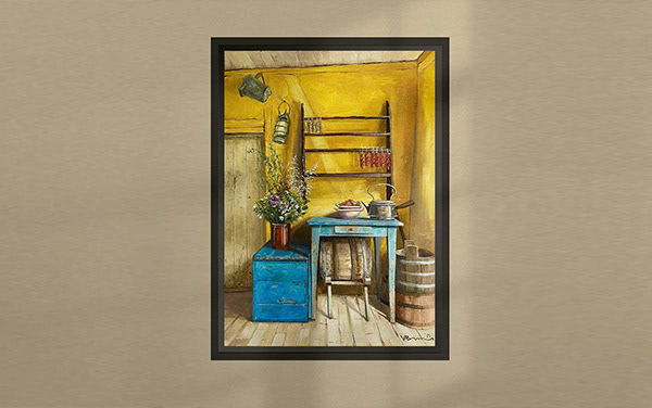Schilderij van interieur Gamle Huse Maribo - Danmark