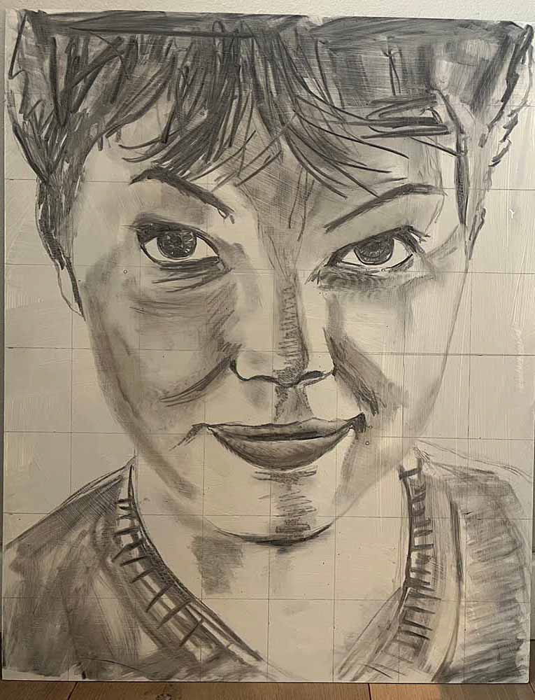 8 x 8 raster op een Alu panel uitgetekend