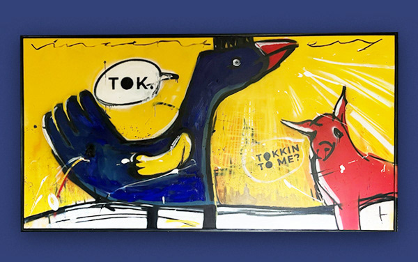 groot schilderij kip en varken vincent brons