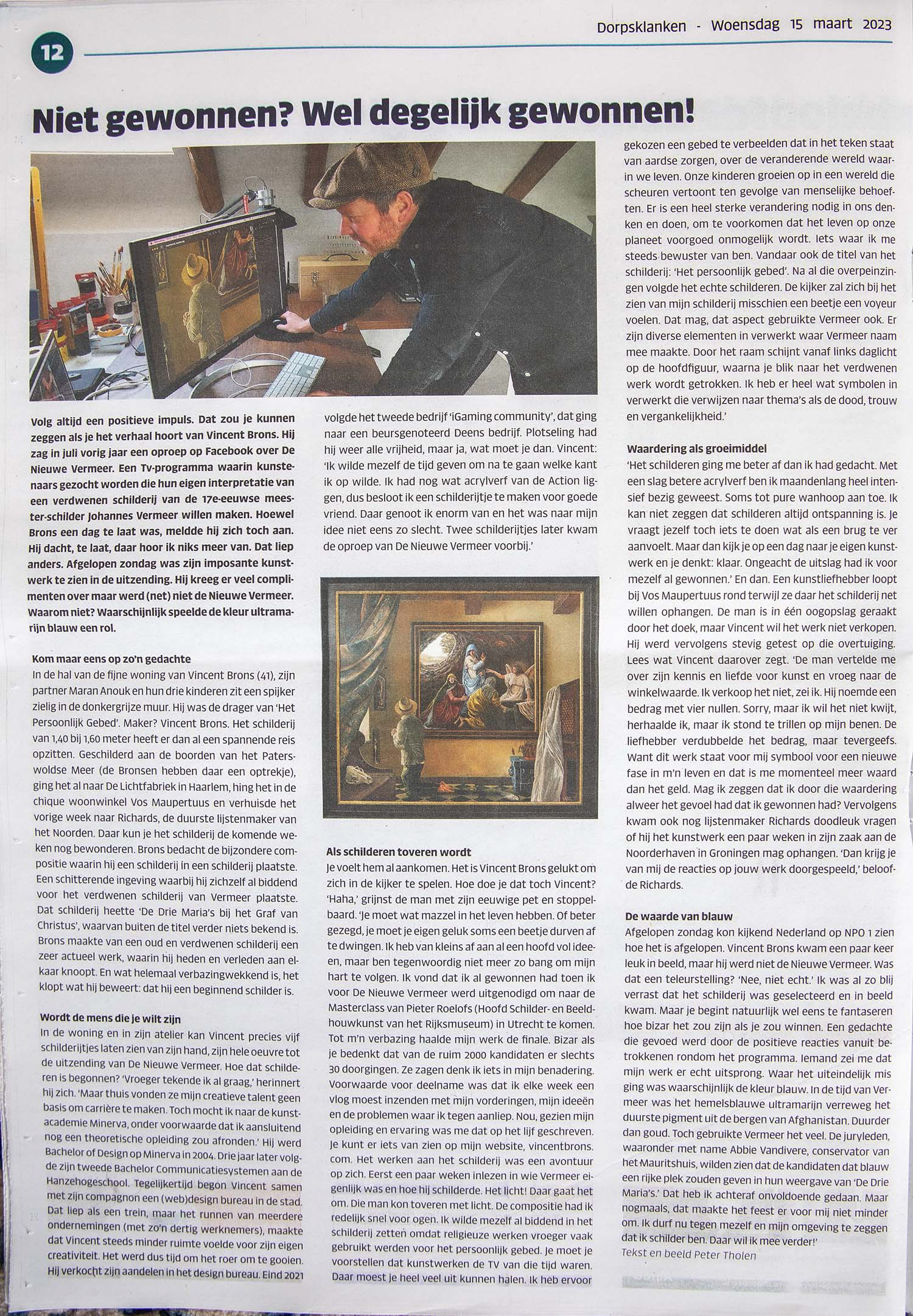 Artikel dorpsklanken - Vincent brons - De Nieuwe Vermeer