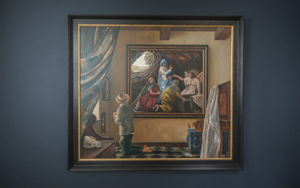Schilderij van drie maria's bij het graf van christus