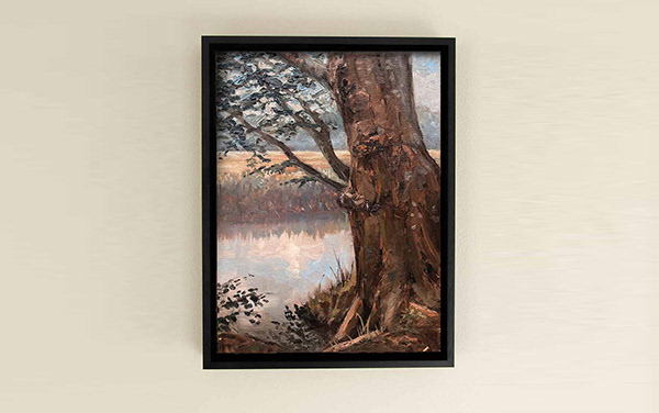 Schilderij met boom langs water
