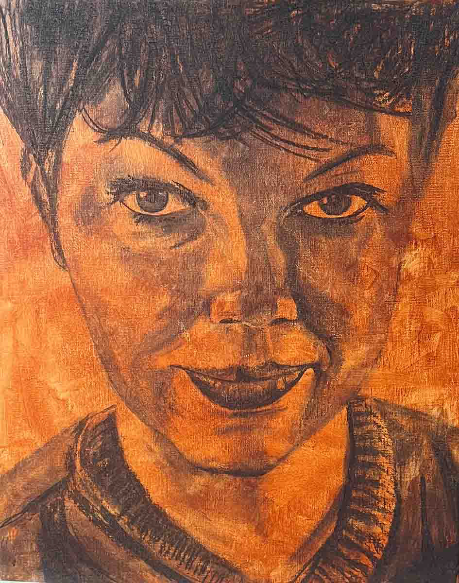 houtskool tekening op linnen