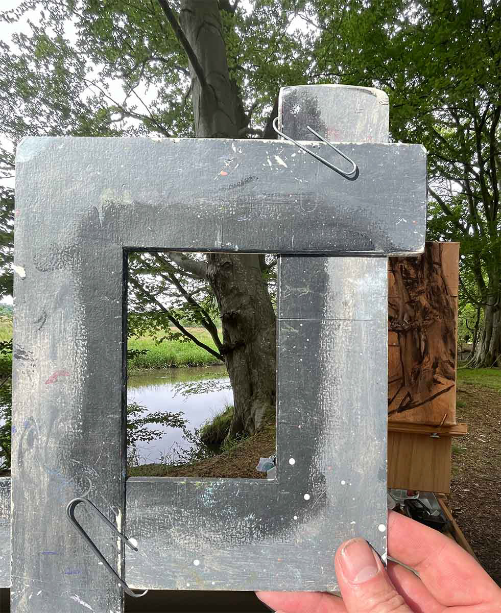 Kartonnen kader of perspectiefraam voor buitenschilderen