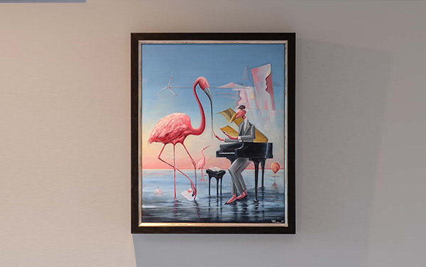 schilderij van de klimaat pianist in zwarte lijst