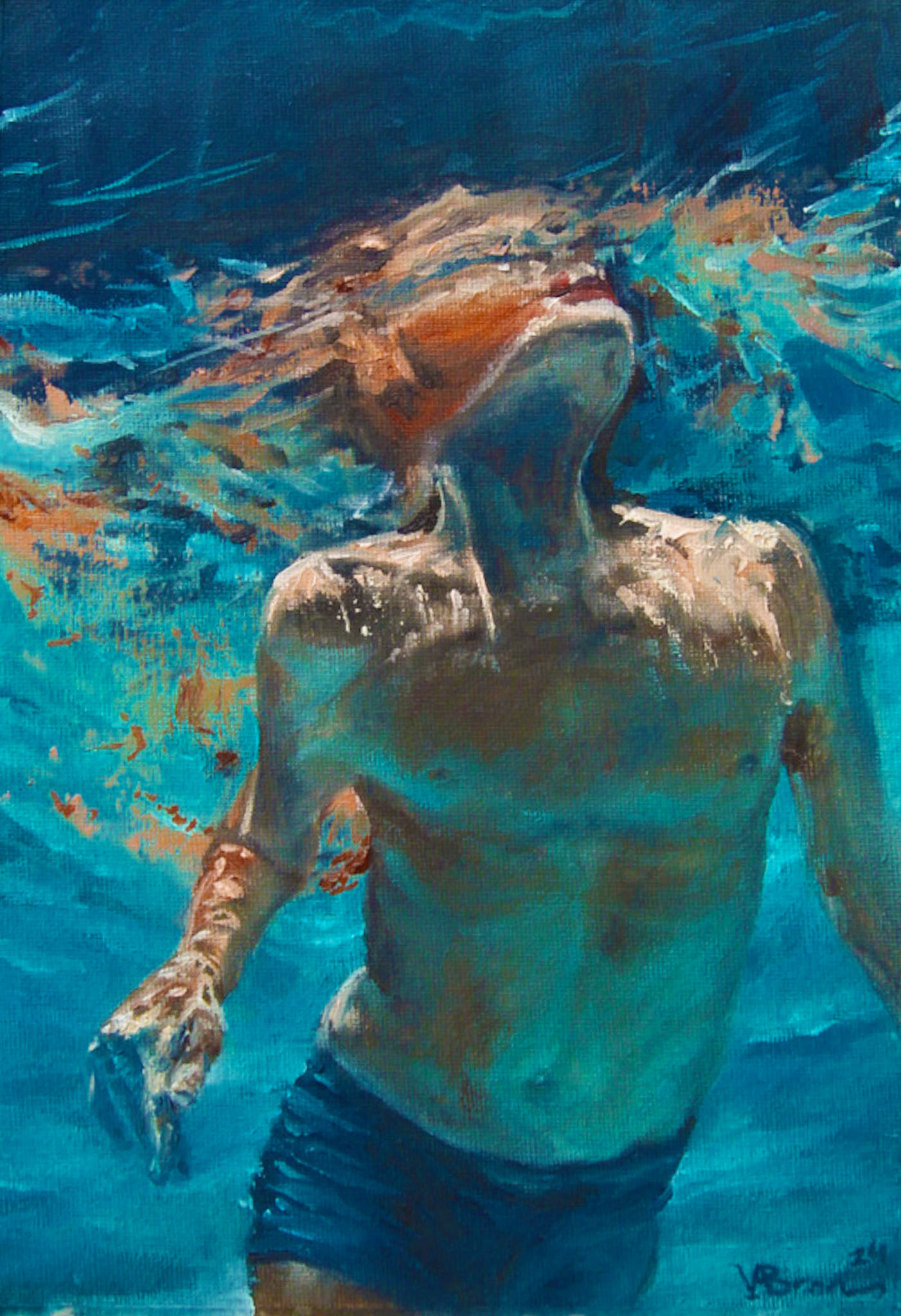 Breaking the Surface - 20 x 30 oil on canvaspaper