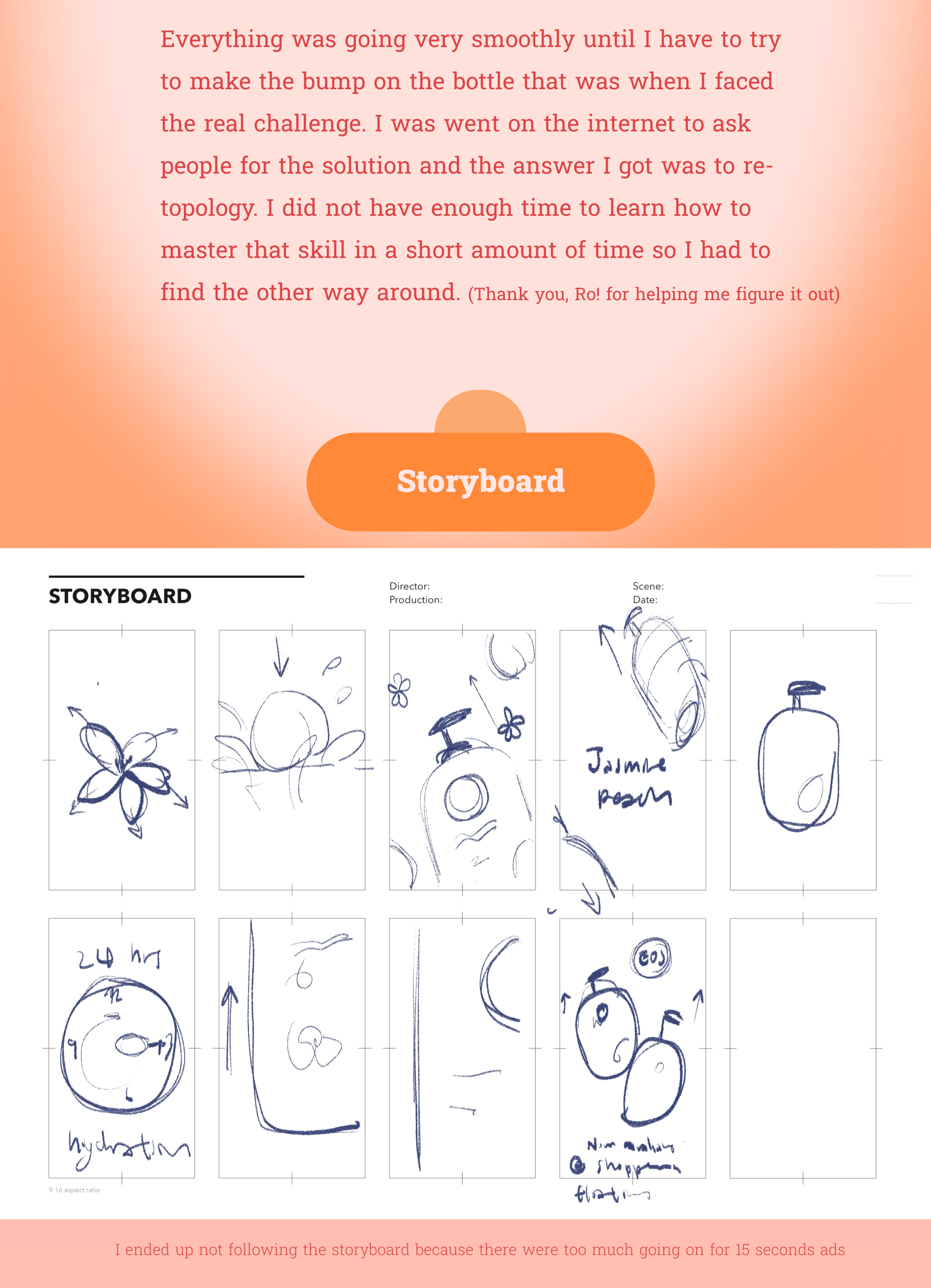 final thought of the 3d modeling expericence and picture of storyboard
