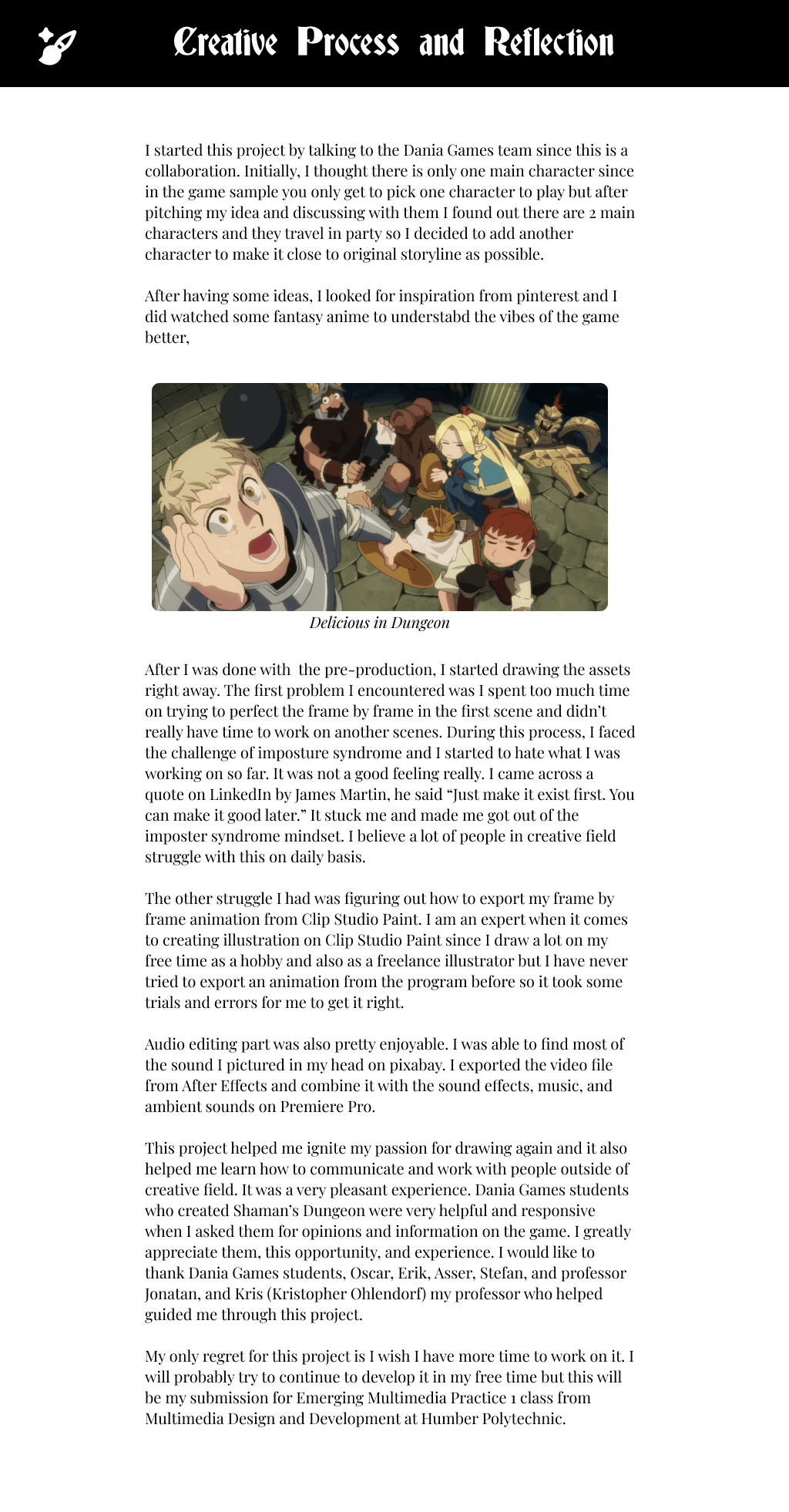 creative project and reflection