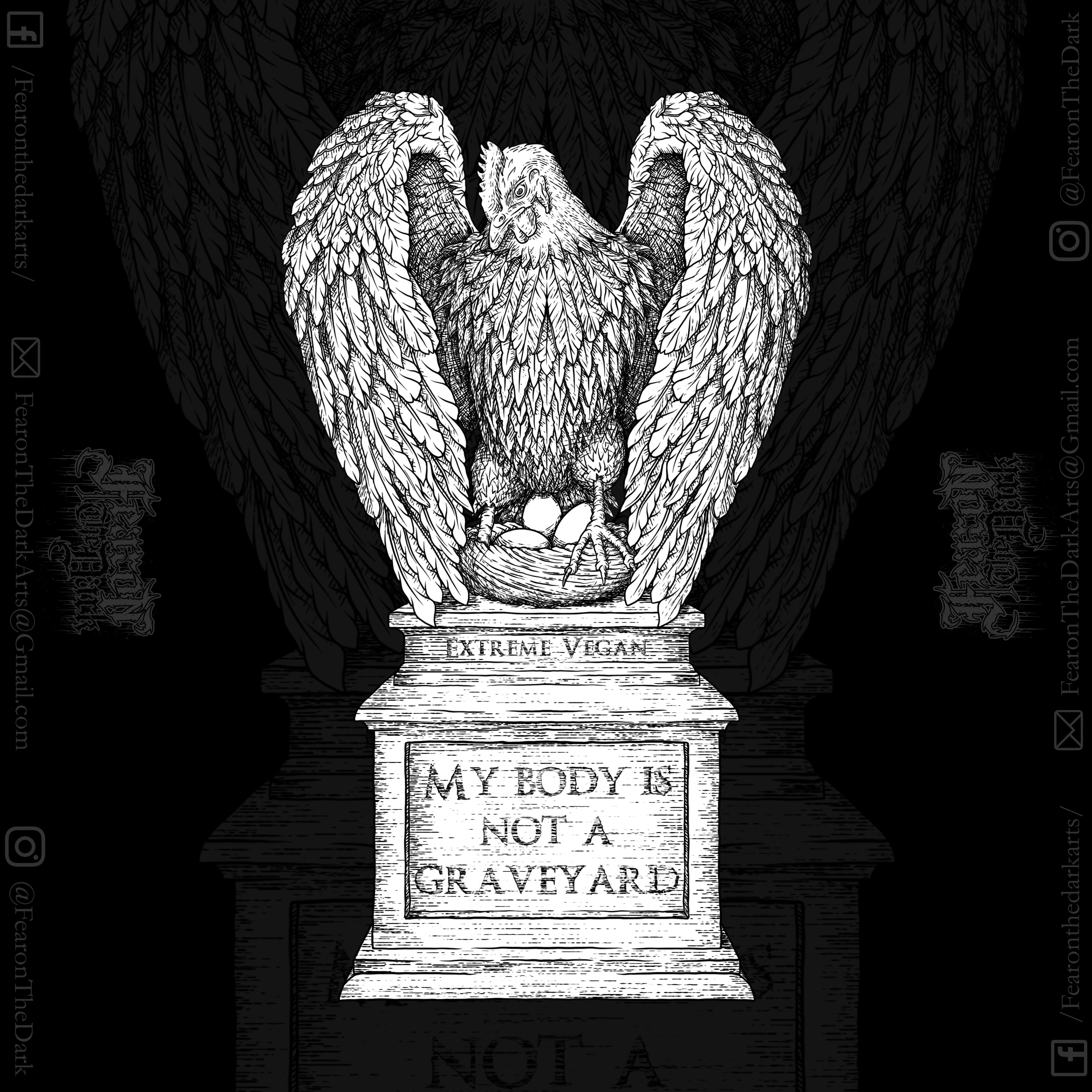 My Body Is Not A Graveyard - For this piece, I wanted to portray a chicken as an angelic grave statue.