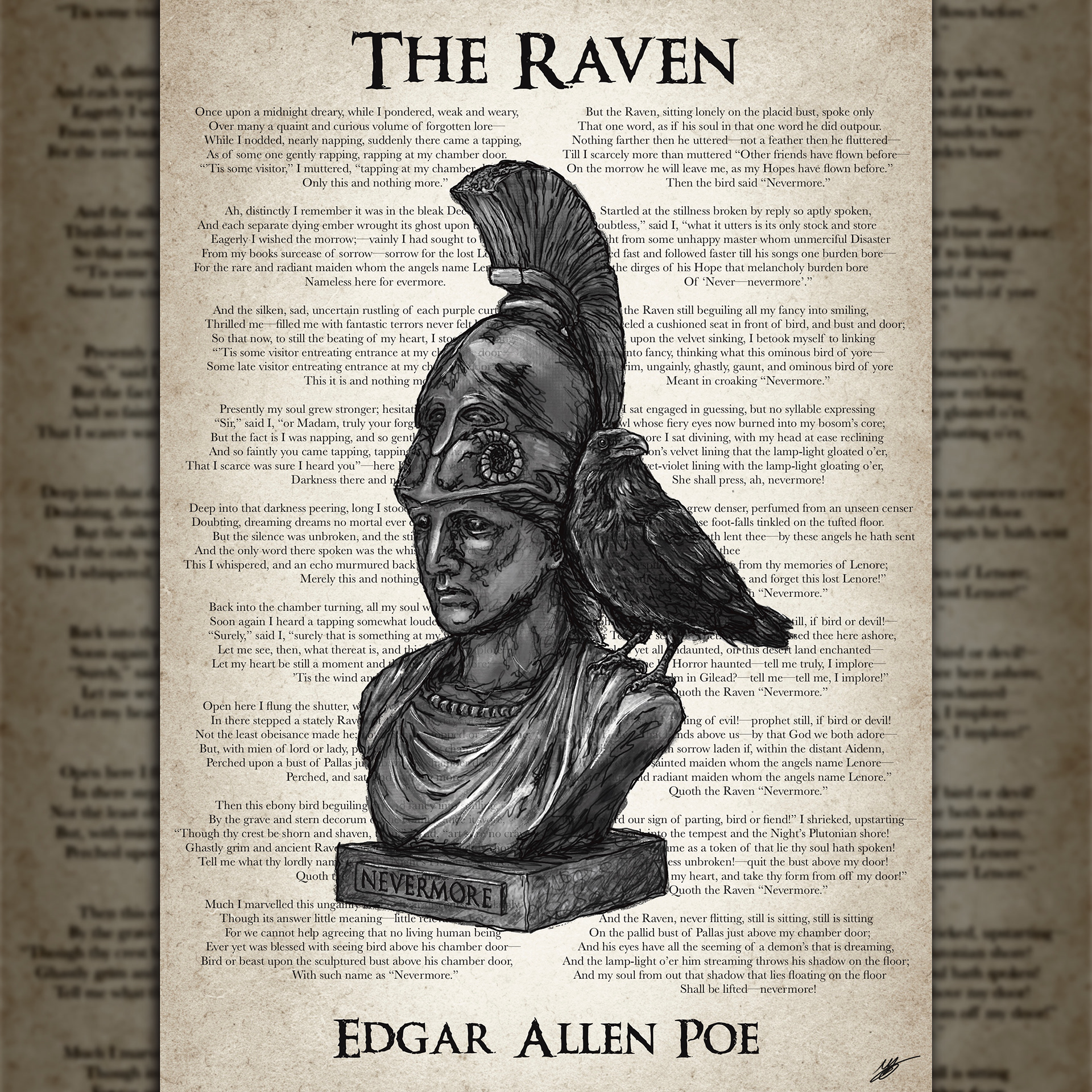 The Raven Perched upon a bust of Pallas just above my chamber door - Illustration set to the poem.
