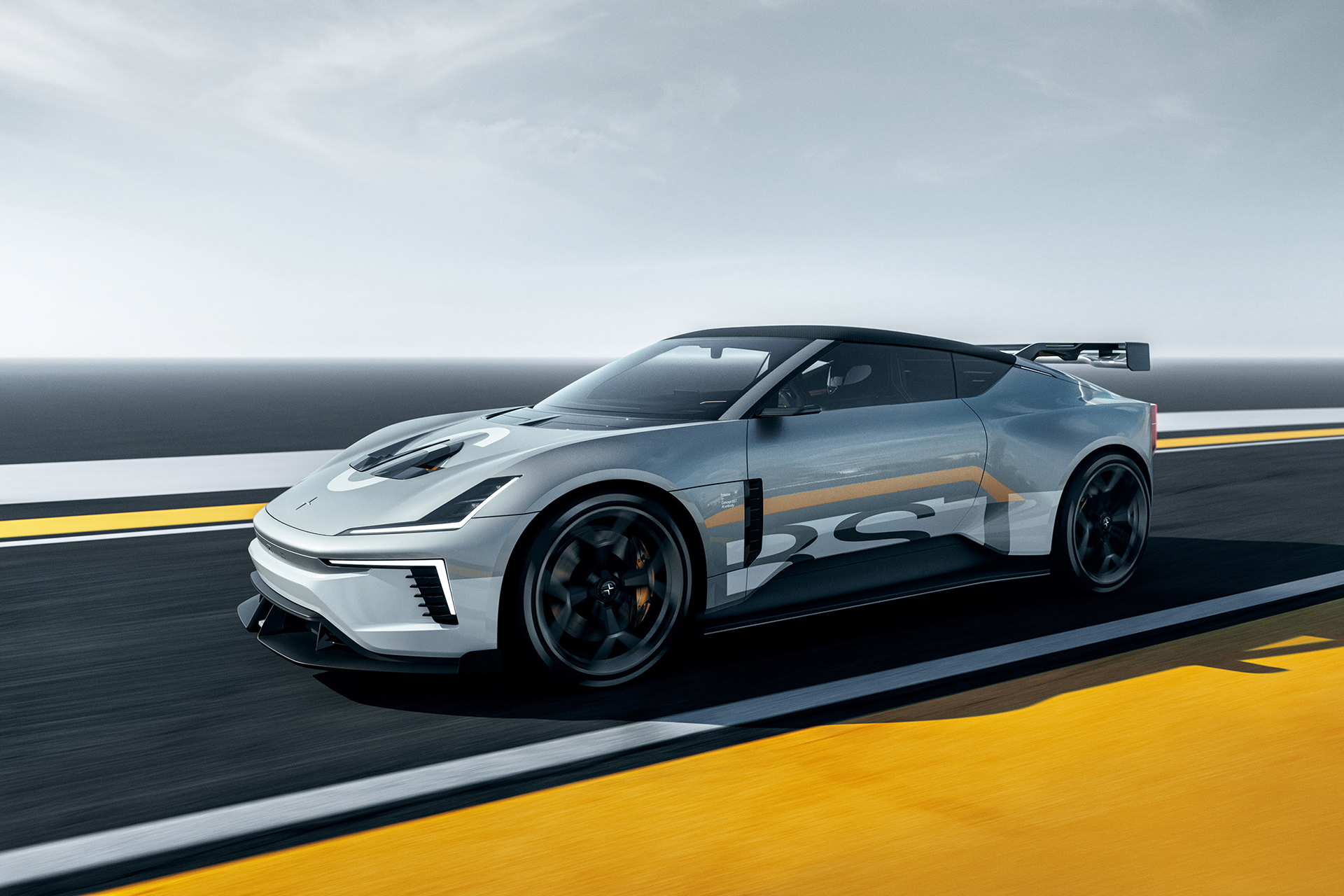 Bild på en Polestar concept bil. Bilen och bakgrunden är gjord i CGI och med hjälp av retusch såg vi till att färger och kontrast såg bra ut