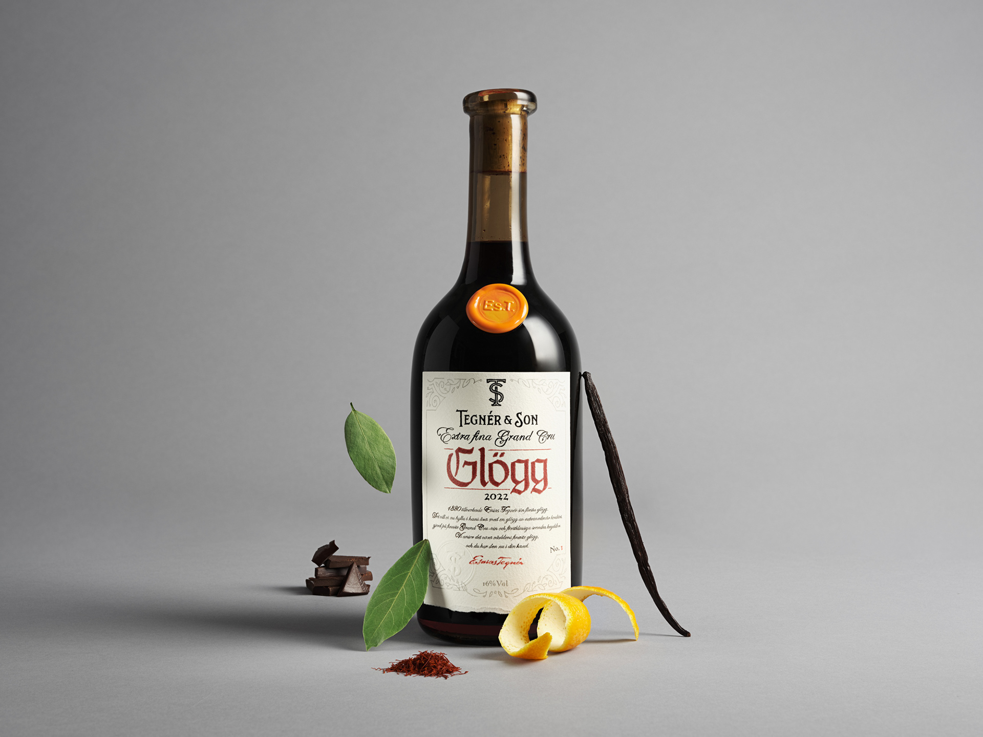 Reklambild för Tegner & Son glögg. Fotat i en studio och retuscherat för att framhäva detaljer och färger