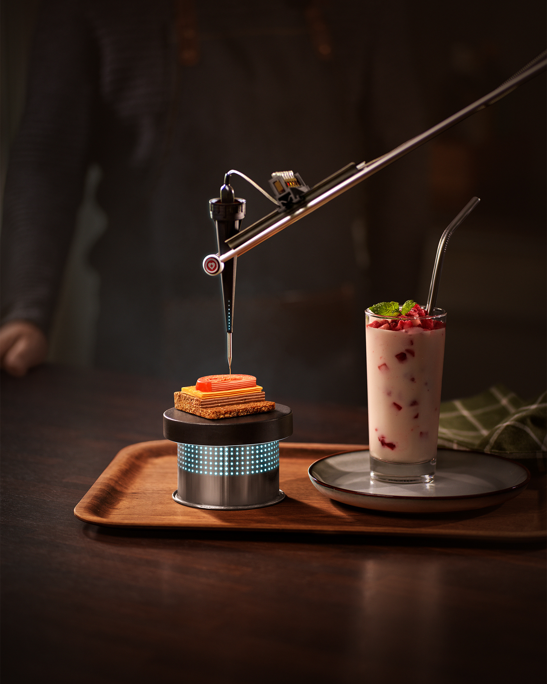 Reklamfoto för Göteborg stad. Bilden är retuscherat för att framhäva framtida teknik inom äldrevården