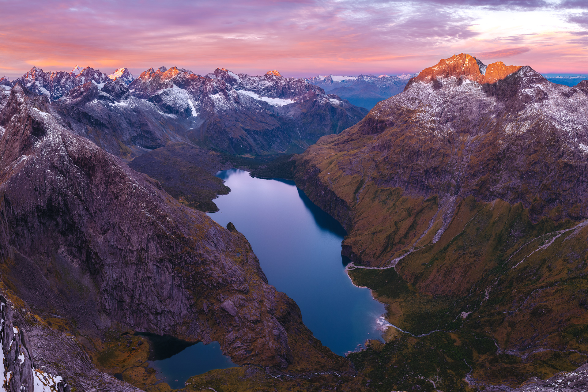 Lake Adelaide between East Peak and The Sentinel from Barrier Knob New Zealand