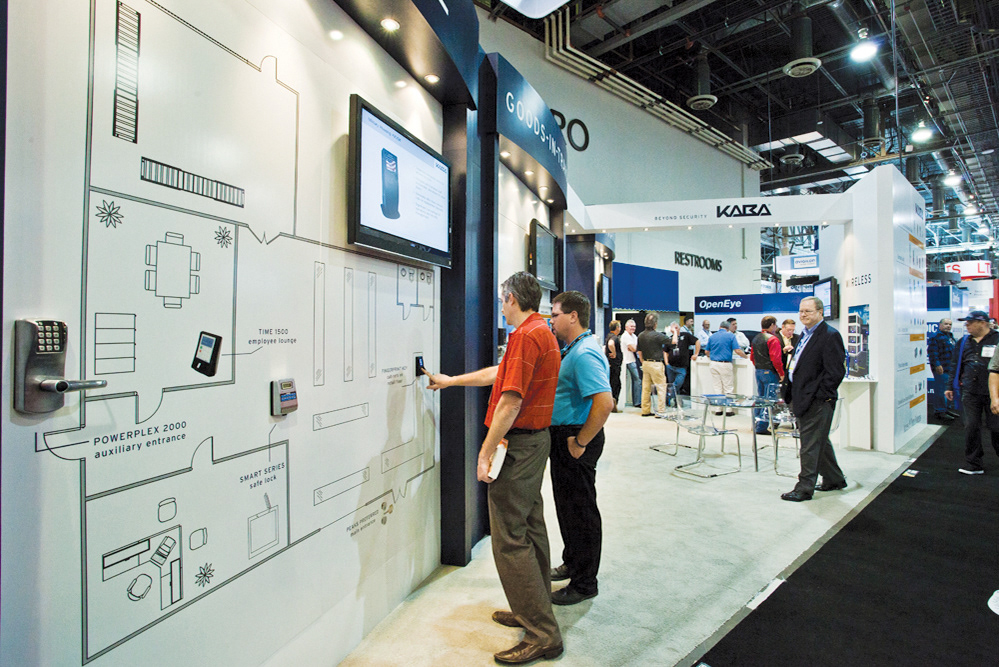 Booth Wall with Schematic Suggesting Product Uses