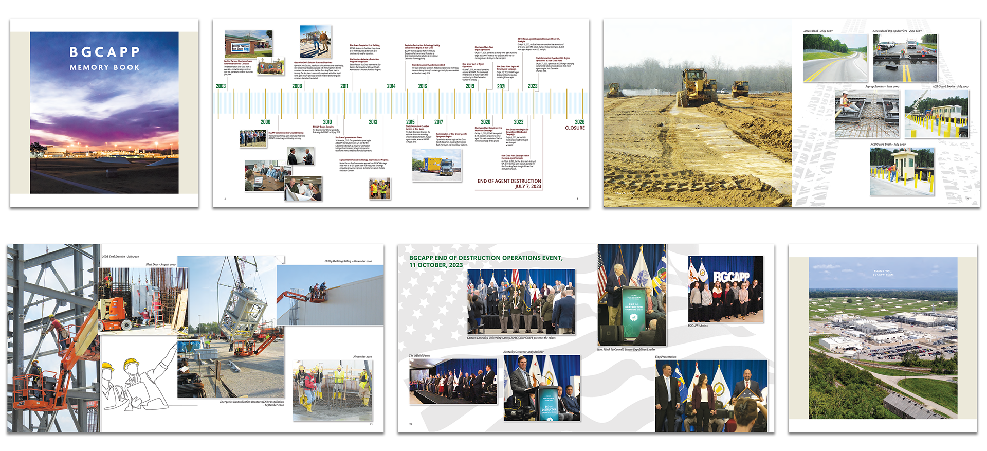 Sampling of spreads from an 80-page Memory Book, which was created and provided to the workforce as a memento of the project's history. (Used with permission.)