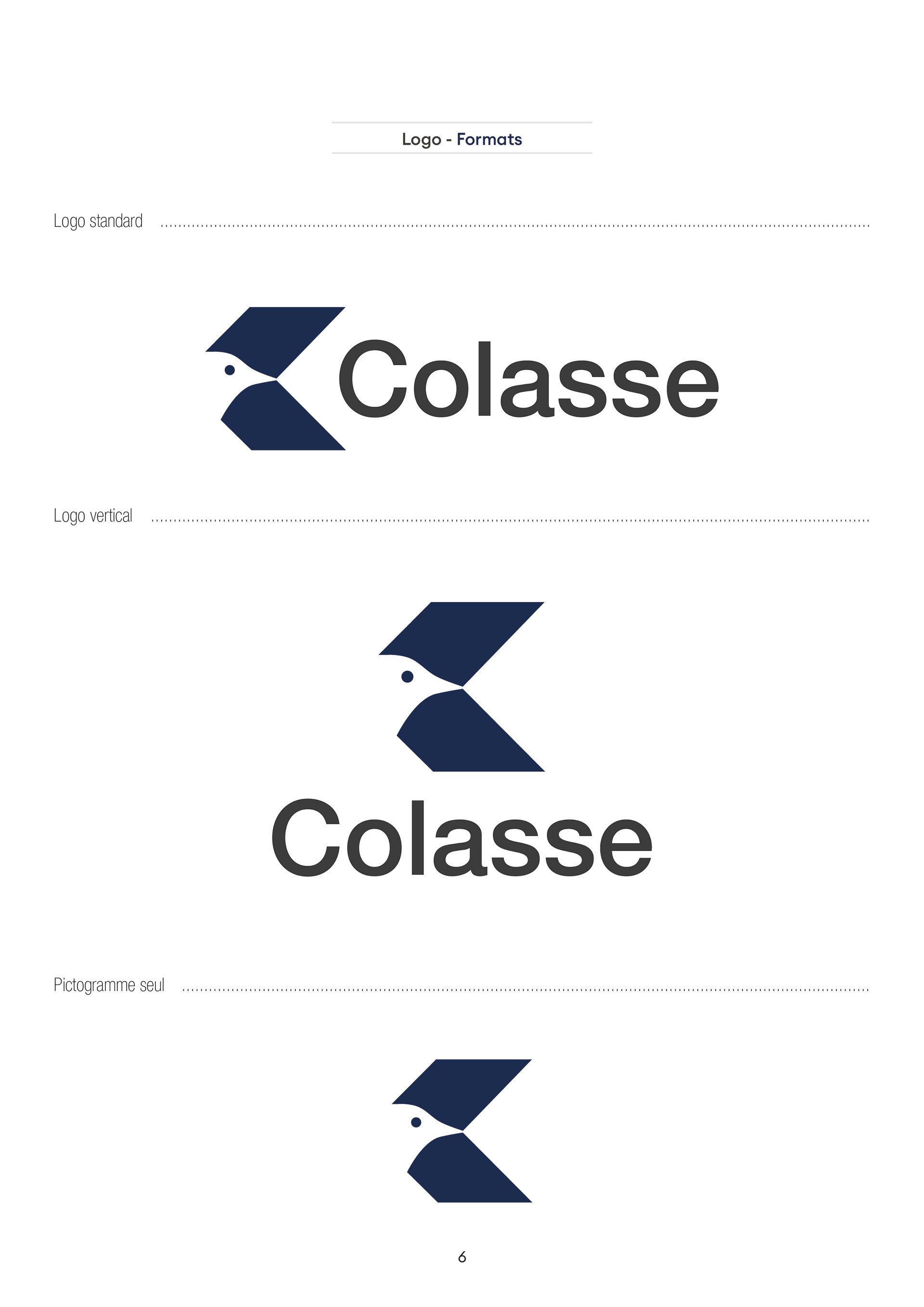 Mise en page de la charte graphique de Colasse - déclinaisons du logo