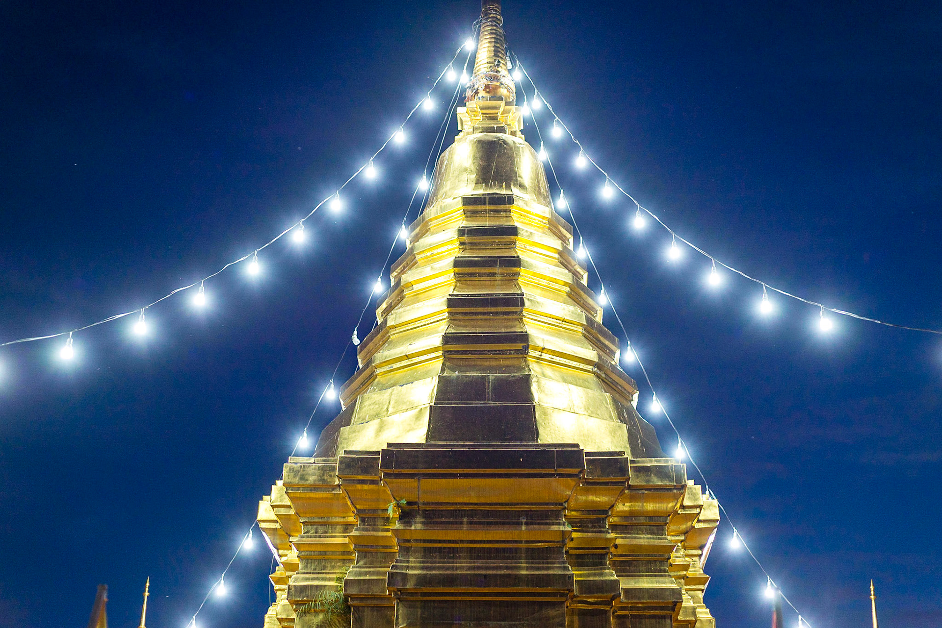 Inside Wat Phra That Doi Suthep at night in Chiang Mai