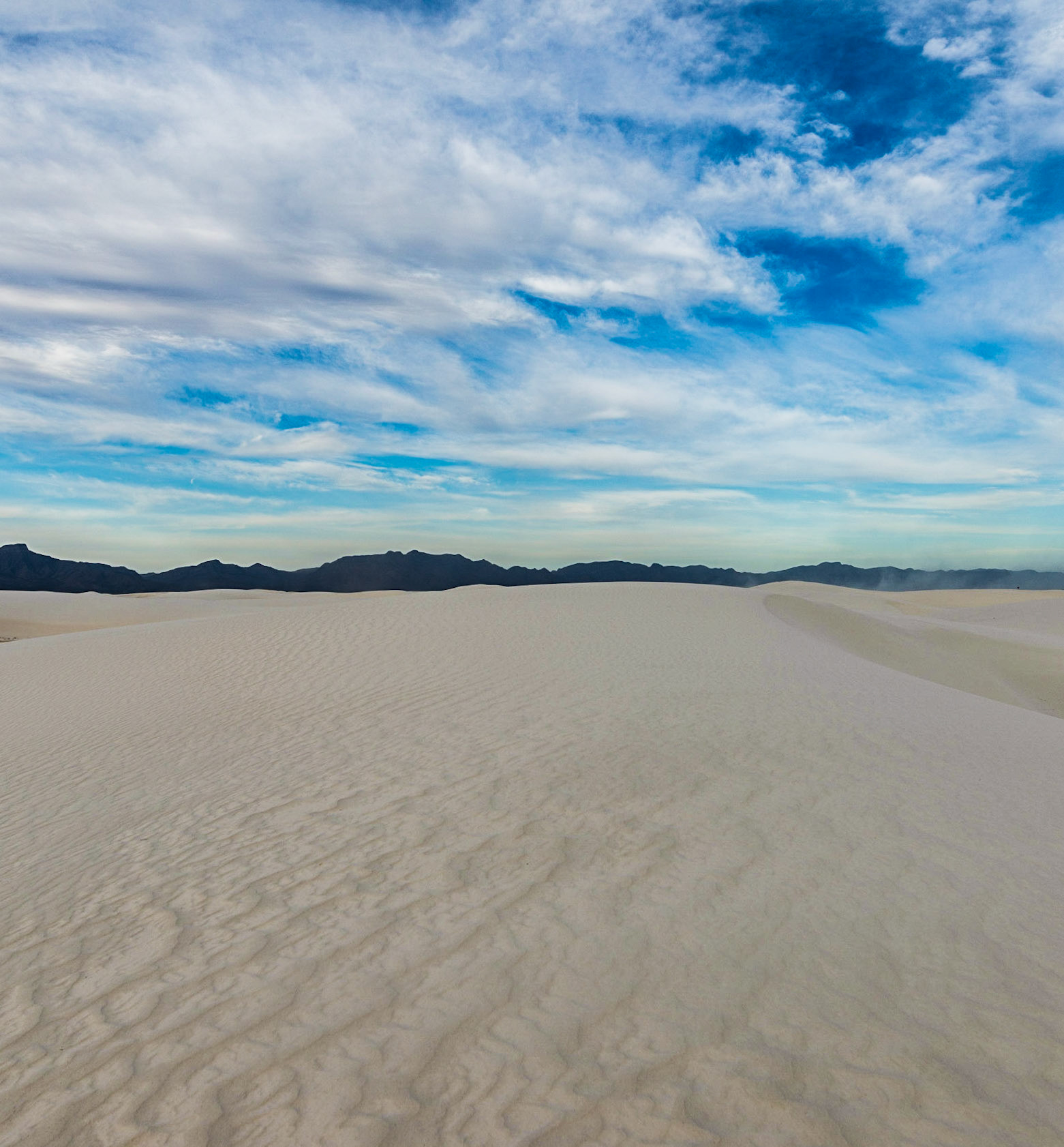 Air and water have made this slightly crunchy rifts in the sand at White Sands National Monument.