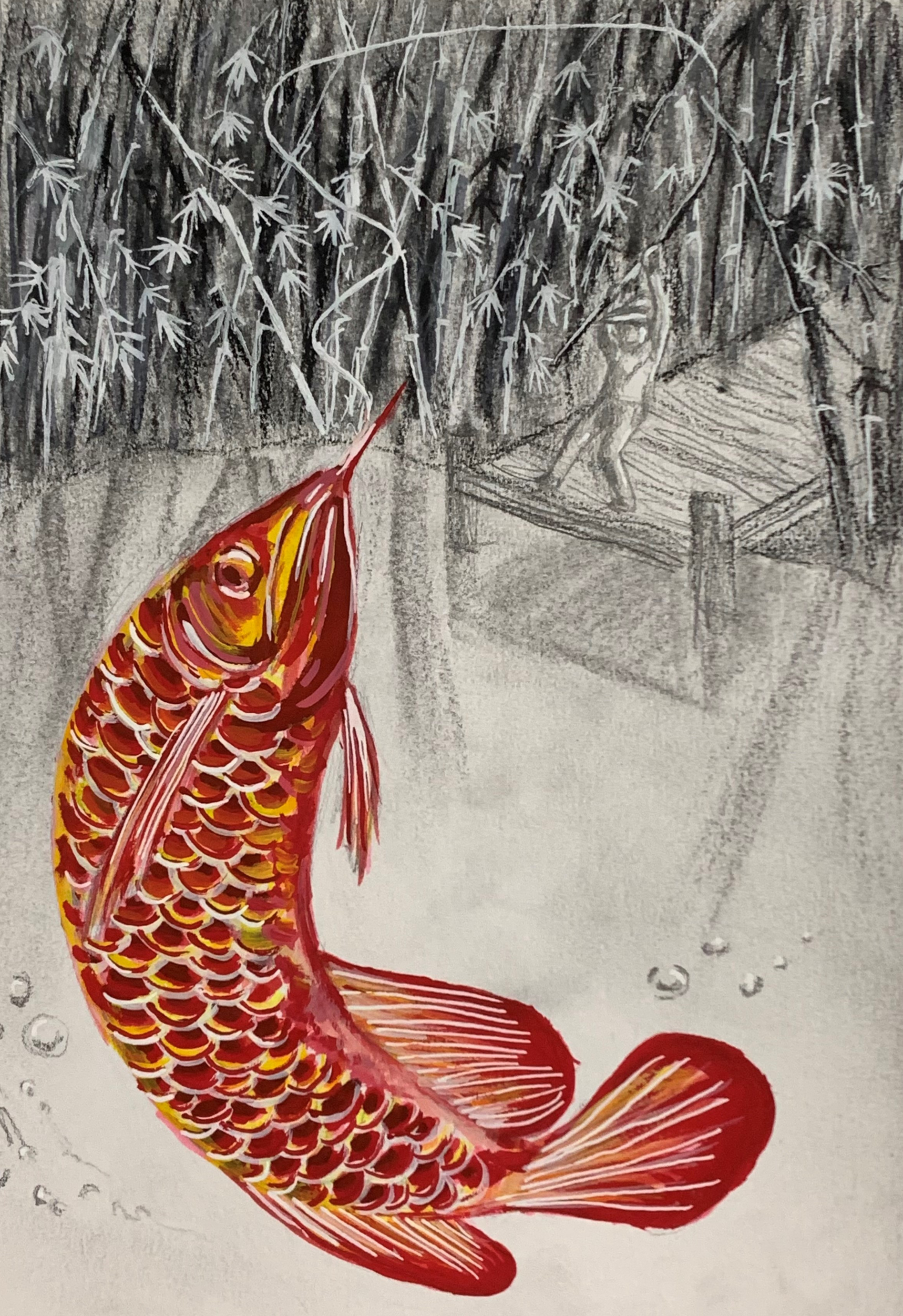 "The Man With the Red Dragon Fish", 2022, Gold Key Scholastic Art & Writing Award (Drawing & Illustration)