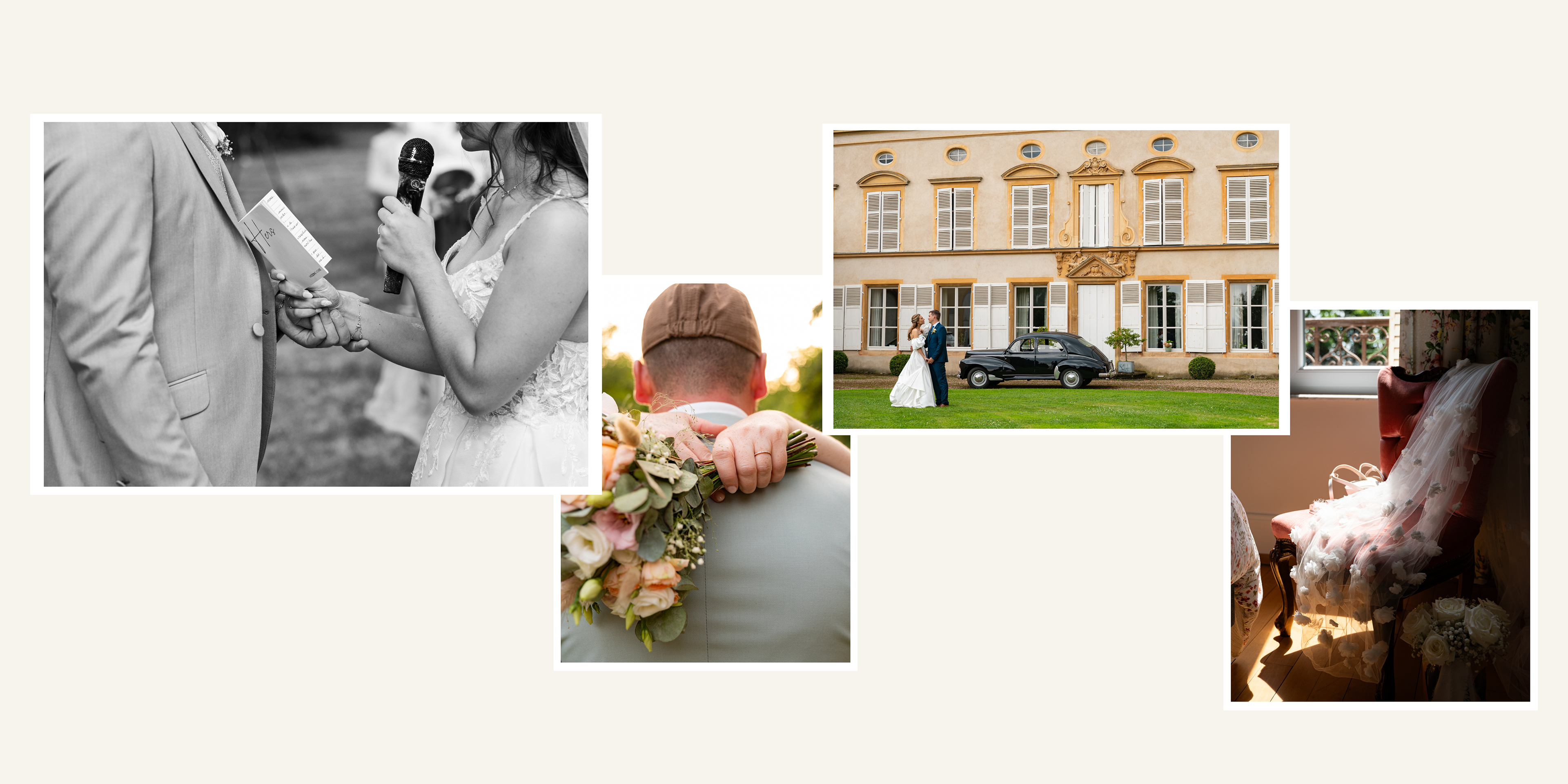 Instants d’un mariage entre cérémonie, détails, couple et élégance du lieu de réception.
