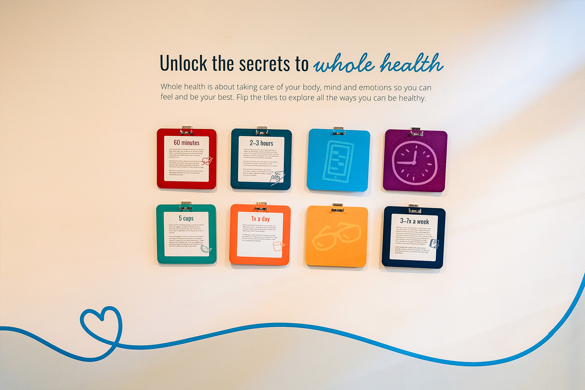 Interactive flip cards reveal whole health tips and tricks