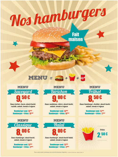 Affiche menu pour fast-food