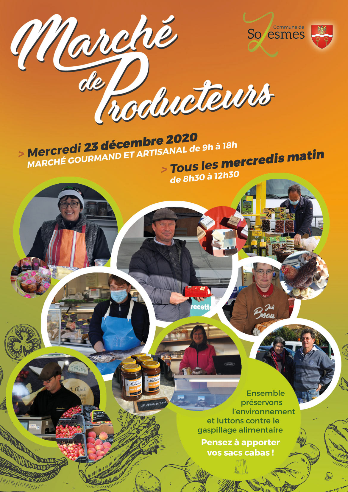 Affiche Marché de producteurs Mairie de Solesmes
